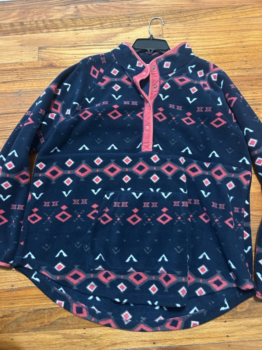 Sonoma Navy Fleece Pullover with Pink Accent